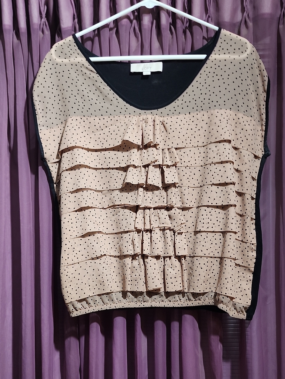 Ann Taylor Loft Pink With Black Polka Dot Top S